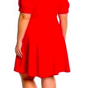 ELIZA J Red Crewneck Puff Short Sleeve Fit & Flare Stretch Dress 16W ~ 1X